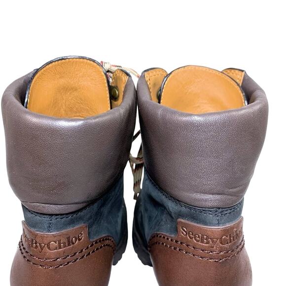 See By Chloe Eileen Lug Sole High Heel Lace Up Suede Leather Ankle Boot Black 36 - Picture 8 of 13